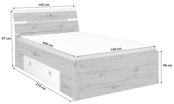 POSTELJA S PREDALOM 140 cm x 200 cm , bela