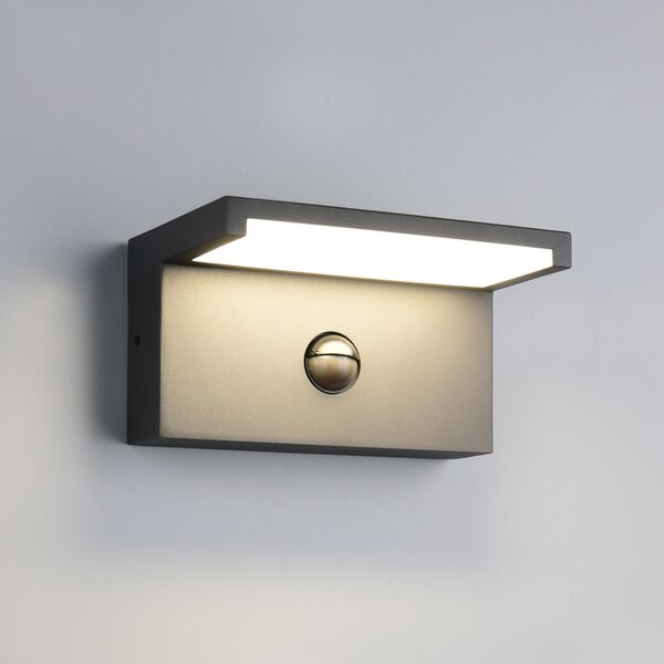 Trio Lighting LED zunanja stenska svetilka Ravi, antracit Širina 18 cm Senzor, IP54, Črna, Aluminij, Sodobni