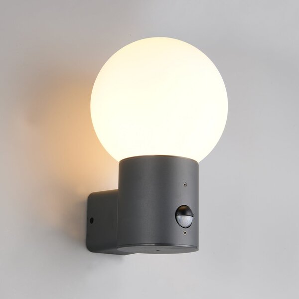 Trio Lighting Zunanja stenska svetilka Mures, antracit, višina 28 cm, kovina, senzor, Črna, Aluminij, Sodobni