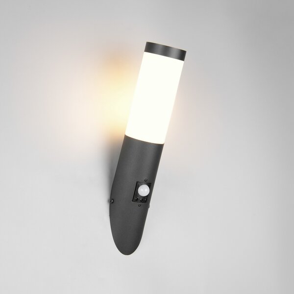 Trio Lighting Zunanja stenska svetilka Trioto, črna mat, 39 cm nerjaveče jeklo, senzor, Črna, Nerjaveče jeklo, Sodobni