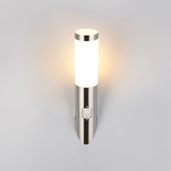 Trio Lighting Zunanja stenska svetilka Trioto, nikljeva barva, 39 cm nerjaveče jeklo, senzor, Kovinska, Nerjaveče jeklo, Sodobni