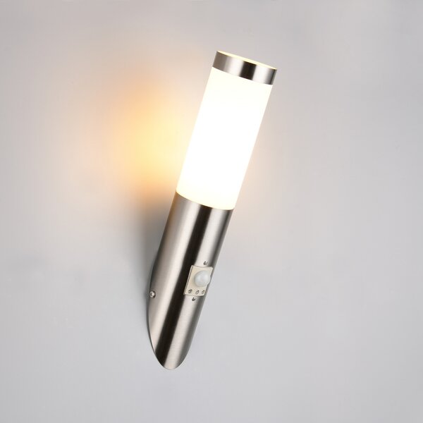 Trio Lighting Zunanja stenska svetilka Trioto, nikljeva barva, 39 cm nerjaveče jeklo, senzor, Kovinska, Nerjaveče jeklo, Sodobni