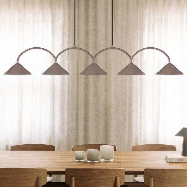 Globen Lighting viseča svetilka CURVE, dolžina 165 cm, rjava, 5-svetilna., zatemnjen, Rjava / rjasta, Dnevna soba / jedilnica, Kovina, Vintage