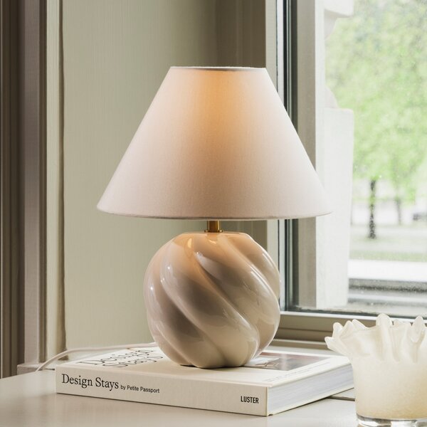 Globen Lighting namizna svetilka DAHLIA, bež/bež, višina 31 cm, Bež, Dnevna soba / jedilnica, Tkanine / tekstil
