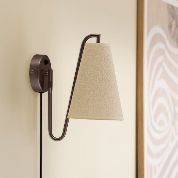 Globen Lighting stenska svetilka Lou, bronasta/bela, Ø 14 cm, vtič, Bronasta / starinska medenina, Dnevna soba / jedilnica, Tkanine / tekstil, Dizajn, Okrogla stena