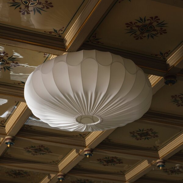 Globen Lighting Stropna svetilka BLADVERK, bela, Ø 70 cm, tekstil, zatemnjen, Bela, Dnevna soba / jedilnica, Tkanine / tekstil, Skandinavski
