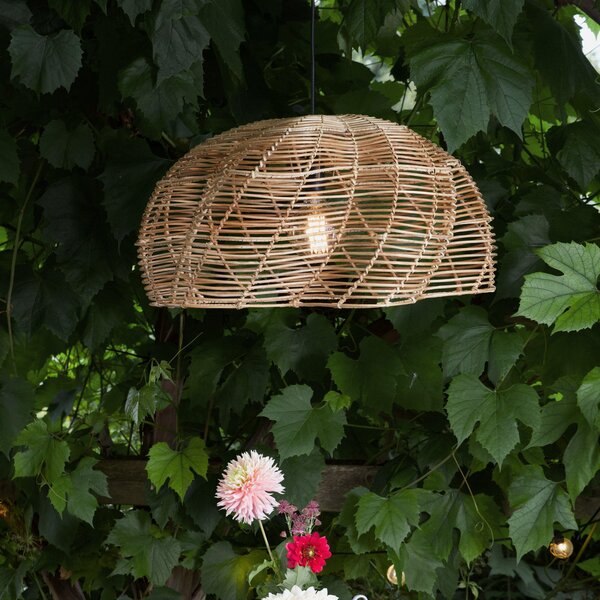PR Home Zunanja viseča svetilka Mayla, naravni ratang, Ø 53 cm, vtič IP44, Les, Les