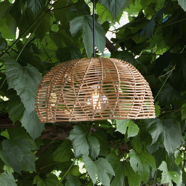 PR Home Zunanja viseča svetilka Mayla, naravni ratanski, Ø 43 cm, vtič IP44, Les, Les