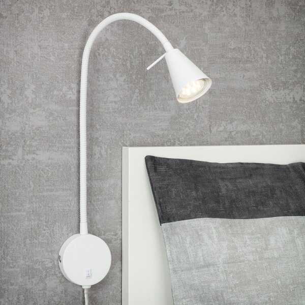 Briloner LED stenska svetilka Tusa, bela, kovinska, 45 cm, gibljiv ročaj, Bela, spalnica, Kovina, Sodobni