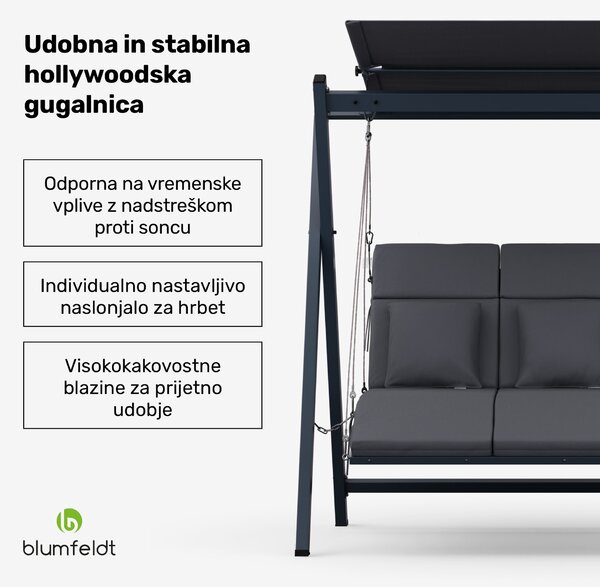 Blumfeldt FlexiSwing, hollywoodska gugalnica, dvosedežna, nastavljivo naslonjalo, nadstrešek, odporna na vremenske vplive