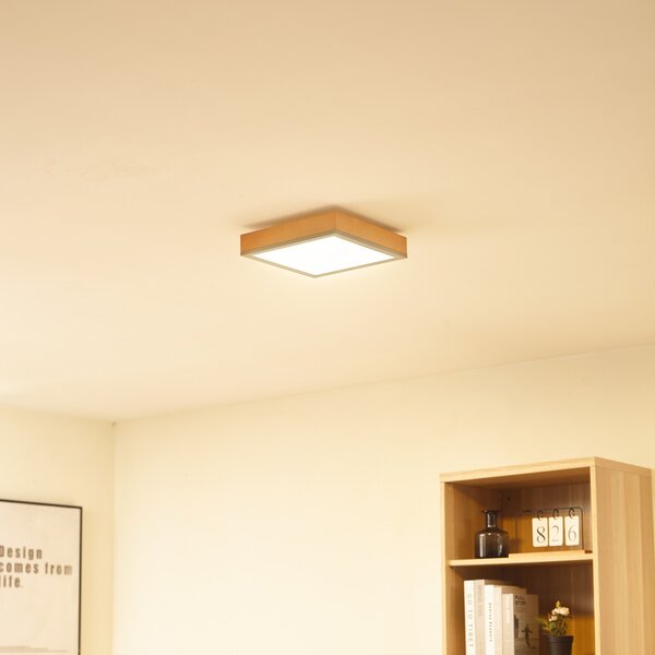 Lindby Laviona LED stropna svetilka, kvadratna, 30 cm, Les, Dnevna soba / jedilnica, Les, Sodobni
