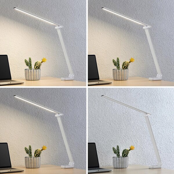 PRIOS Prios LED namizna svetilka Tamarin, višina 40 cm, bela, z možnostjo zatemnitve, zatemnjen, Bela, Študija / pisarna, Plastika, Sodobni, Svetilka za branje