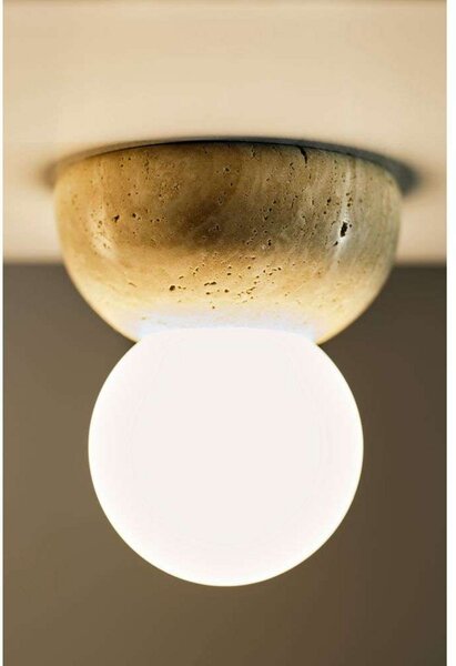 Globen Lighting stenska svetilka Torrano, bež, Ø 13 cm, IP44, zatemnjen, Bež, Dnevna soba / jedilnica, Kamen, Dizajn, Globus