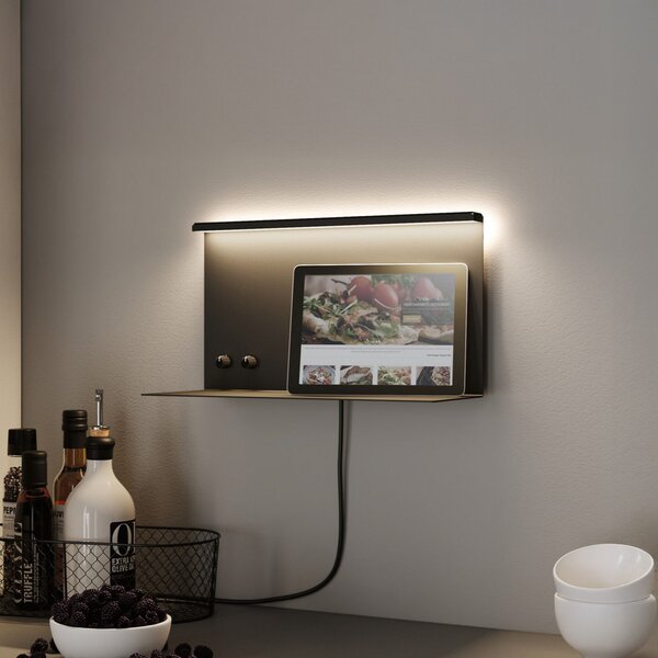 Paulmann LED stenska svetilka Jarina črna 35 cm polica USB-priključek, zatemnjen, Črna, spalnica, Kovina, Sodobni