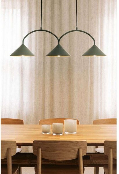 Globen Lighting viseča svetilka CURVE 3, zelena, 3-svetilna, 95 cm, zatemnjen, Zelena, Dnevna soba / jedilnica, Kovina, Vintage