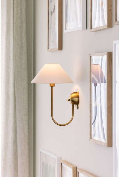 Globen Lighting stenska svetilka IRIS, krem, višina 32 cm, Bež, Dnevna soba / jedilnica, Tkanine / tekstil, Vintage, Zidna vtičnica na vrhu