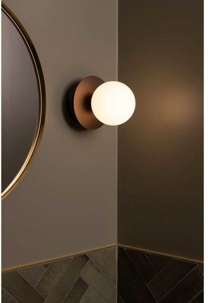 Globen Lighting stenska svetilka ART DECO, bronasta/bela Ø 16 cm IP44, zatemnjen, Bronasta / starinska medenina, Dnevna soba / jedilnica, Kovina, Dizajn, Globus