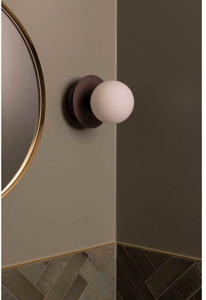 Globen Lighting stenska svetilka ART DECO, bronasta/bela Ø 16 cm IP44, zatemnjen, Bronasta / starinska medenina, Dnevna soba / jedilnica, Kovina, Dizajn, Globus