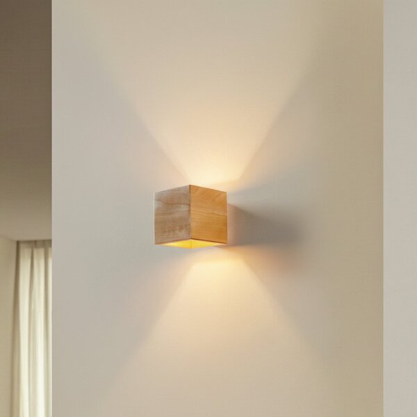 SOLLUX LIGHTING Stenna svetilka Ara kot kocko iz lesa, zatemnjen, Les, Dnevna soba / jedilnica, Les, Sodobni, Stenska vtičnica zgoraj / spodaj