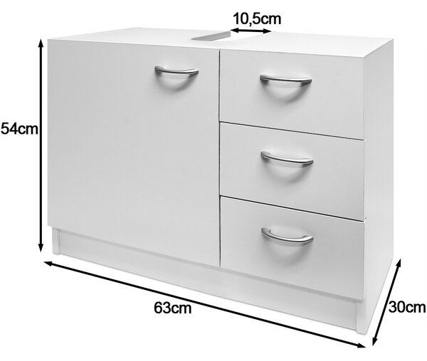 Omarica pod umivalnik s 3 predali SILKE, 63x30x54cm, bela Casaria