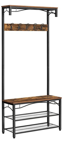 Stenski obešalnik HENRY s prostorom za čevlje, 80x30x178,5cm, rjav/črn Vasagle