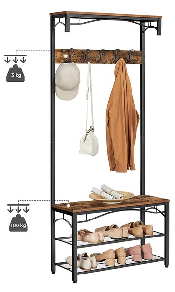 Stenski obešalnik HENRY s prostorom za čevlje, 80x30x178,5cm, rjav/črn Vasagle