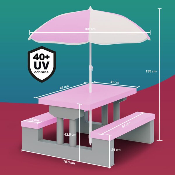 Otroški sedežni komplet s senčnikom JASMIN, 67x78,5x42,5cm, roza/siva Spielwerk