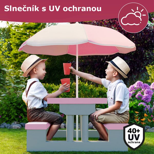 Otroški sedežni komplet s senčnikom JASMIN, 67x78,5x42,5cm, roza/siva Spielwerk
