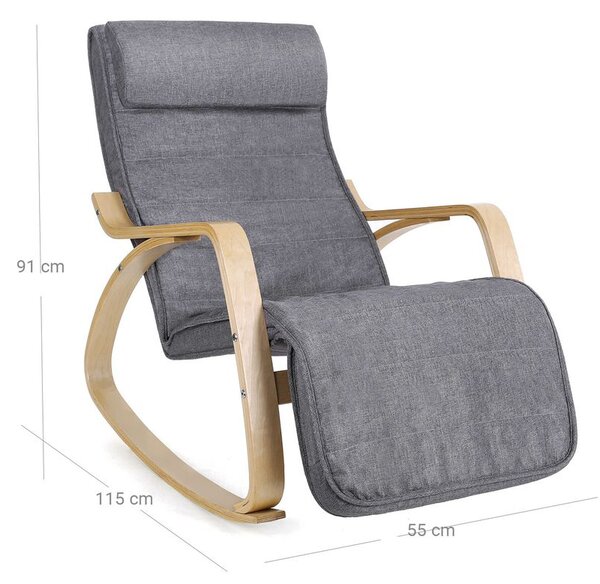 Gugalni stol, ležalnik SWING, nosilnost 150kg, 67x115x91cm, siva SongmicsHome