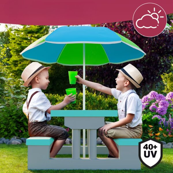 Otroški sedežni komplet s senčnikom JASMIN, 67x78,5x42,5cm, siva/meta Spielwerk