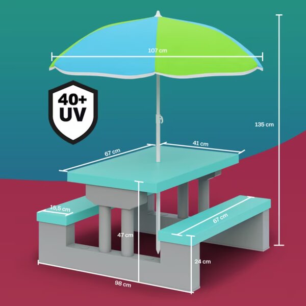 Otroški sedežni komplet s senčnikom JASMIN, 67x78,5x42,5cm, siva/meta Spielwerk