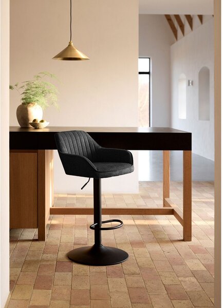 Temno siv oblazinjen barski stol z nastavljivo višino/z nasloni za roke (višina sedeža 65 cm) Nolan – Unique Furniture