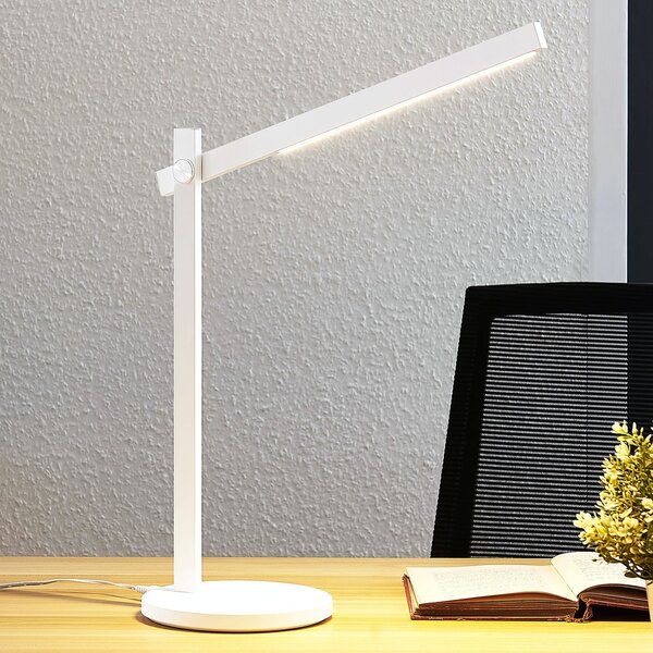 Lindby LED namizna svetilka Loretta, višina 43 cm, bela, CCT, zatemnjen, Bela, Študija / pisarna, Plastika, Sodobni