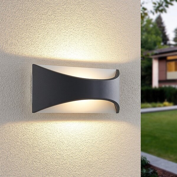 Lindby LED stenska svetilka Mathea, 30 cm, antracit, aluminij, IP65, Črna, Kovina, Sodobni