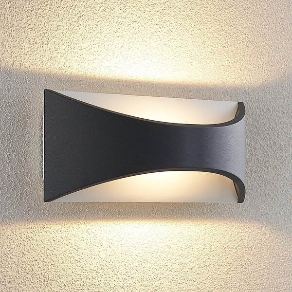 Lindby LED stenska svetilka Mathea, 30 cm, antracit, aluminij, IP65, Črna, Kovina, Sodobni