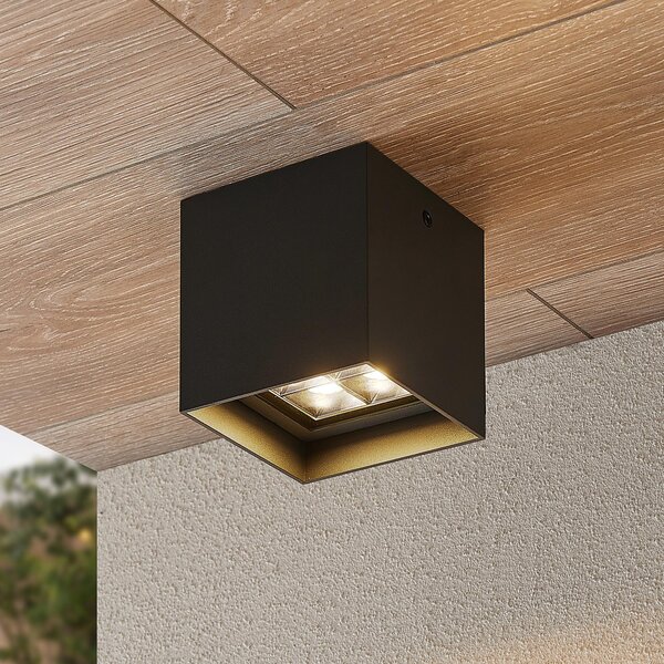 Lindby Eveta LED stropna svetilka, 10 cm, antracit, aluminij, IP65, Črna, Kovina, Sodobni