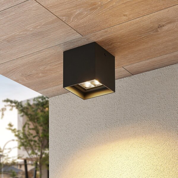 Lindby Eveta LED stropna svetilka, 10 cm, antracit, aluminij, IP65, Črna, Kovina, Sodobni