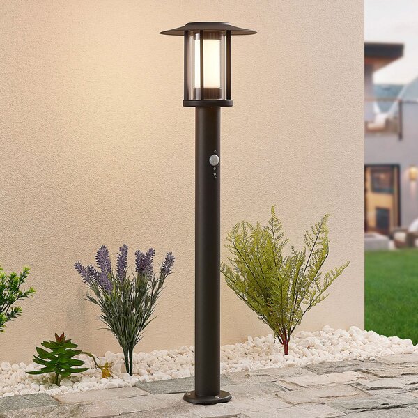 Lindby Gregory LED stenska svetilka, 76 cm, senzor, temno siva, IP44, Črna, Nerjaveče jeklo, Sodobni