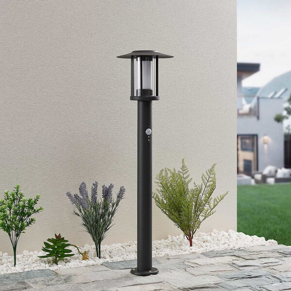 Lindby Gregory LED stenska svetilka, 76 cm, senzor, temno siva, IP44, Črna, Nerjaveče jeklo, Sodobni