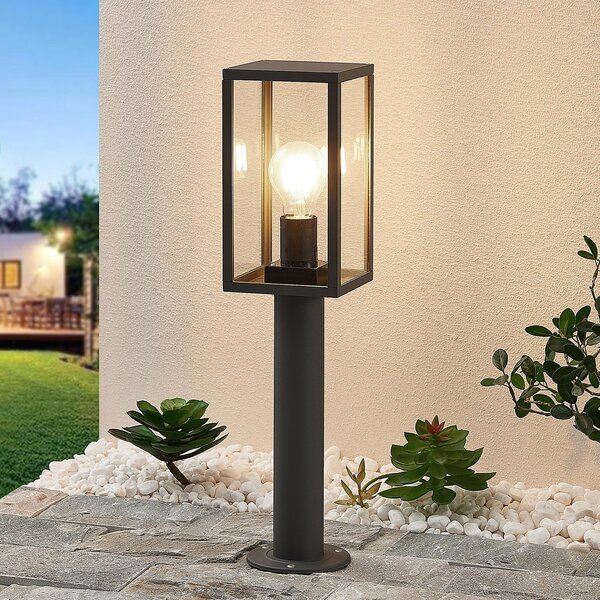 Lindby Filimon podstavna svetilka, 50 cm, antracit, IP44, E27, zatemnjen, Črna, Aluminij, Sodobni