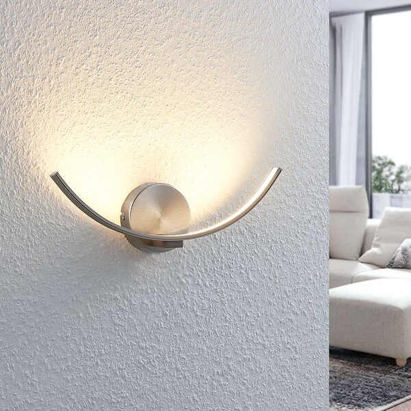 Lindby LED stenska svetilka Iven, širina 34 cm, nikelj, 3.000 K, Siva, Dnevna soba / jedilnica, Kovina, Sodobni