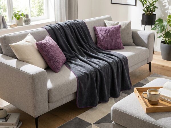 Flis odeja STRIA, temno siva Dimenzije: 150 x 200 cm