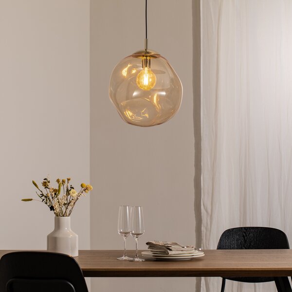 TK Lighting Steklena viseča svetilka Sol, Ø 35 cm, črna/jantarna, zatemnjen, Prozorna, Dnevna soba / jedilnica, Steklo, Sodobni