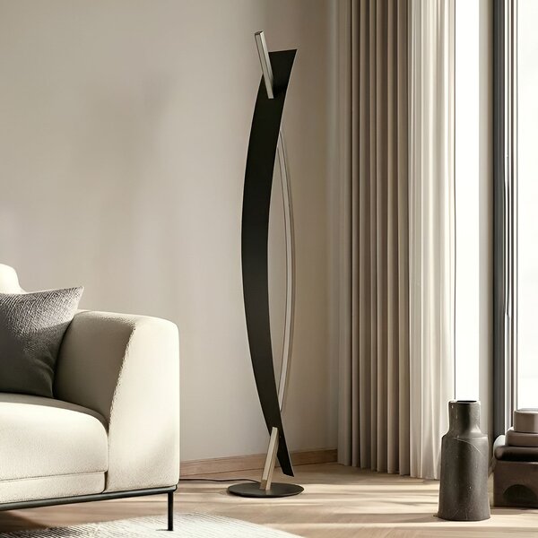 Lucande Talna svetilka LED Marija, črna, kovina, višina 140 cm, zatemnjen, Črna, Dnevna soba / jedilnica, Kovina, Sodobni