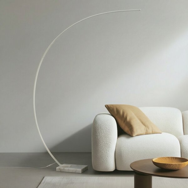 Lindby LED obokana talna svetilka Kendra, bela, aluminij, višina 180 cm, zatemnjen, Bela, Dnevna soba / jedilnica, Kovina, Sodobni