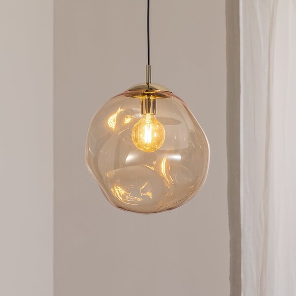 TK Lighting Steklena viseča svetilka Sol, Ø 35 cm, črna/jantarna, zatemnjen, Prozorna, Dnevna soba / jedilnica, Steklo, Sodobni