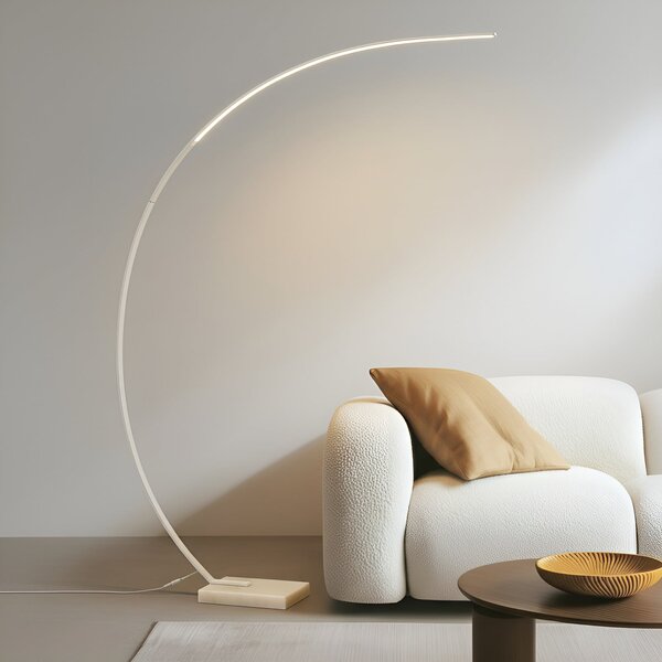 Lindby LED obokana talna svetilka Kendra, bela, aluminij, višina 180 cm, zatemnjen, Bela, Dnevna soba / jedilnica, Kovina, Sodobni