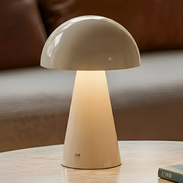 Lindby LED namizna svetilka Nevijo, bež, Ø20cm, USB, zatemnilnik, zatemnjen, Bež, Dnevna soba / jedilnica, Kovina, Sodobni
