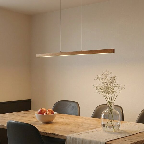 Lucande LED viseča svetilka Nihalo, les, 122 cm, z možnostjo zatemnitve, CCT, zatemnjen, Les, Dnevna soba / jedilnica, Les, Sodobni