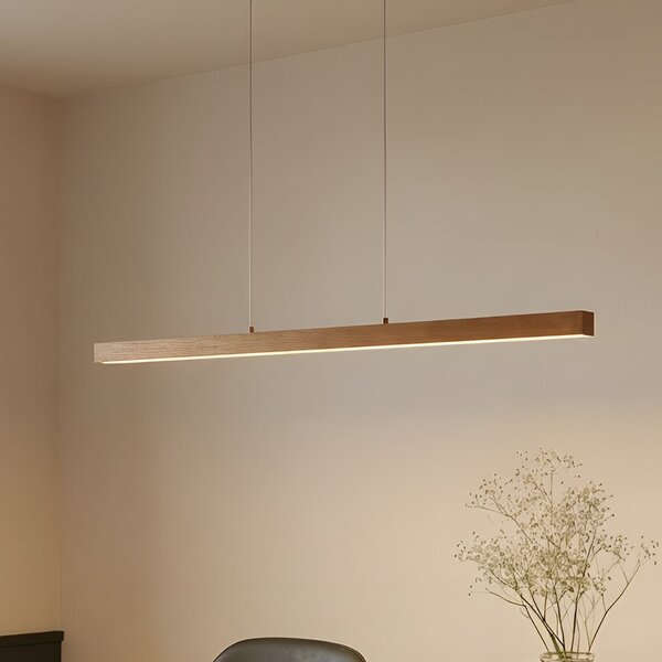 Lucande LED viseča svetilka Nihalo, les, 122 cm, z možnostjo zatemnitve, CCT, zatemnjen, Les, Dnevna soba / jedilnica, Les, Sodobni